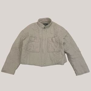 7 For All Mankind M Quilted Cropped Jacket | Stand Collar, Neutral Taupe Beige